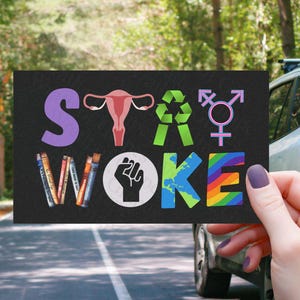 Stay Woke Car Magnet Bumper Sticker for Laptop Vinyl Decal Water Bottle Sticker Funny Anti Trump Liberal Car Magnet Indoor Outdoor Sticker image 1