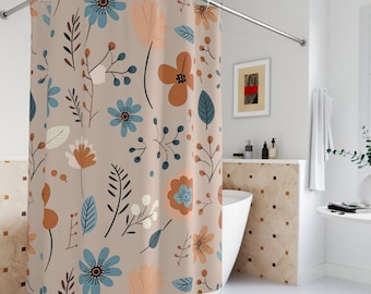 Boho Shower Curtain Retro Bath Decor Floral Bathroom Shower Curtain Botanical Bath Decor Cottagecore Spring Shower Curtain Bohemian Style