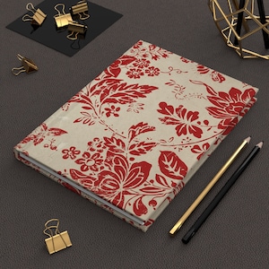 Hardcover Journal, Vintage style lined notebook, Matte, Red floral