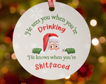Shitfaced Santa Inappropriate Christmas Ornament Holiday Fun Adult Funny Christmas Ornament Gag Gift ForWhite Elephant Gift Best Friend