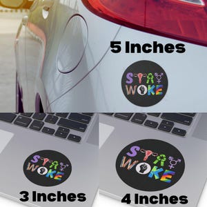 Stay Woke Car Magnet Bumper Sticker for Laptop Vinyl Decal Water Bottle Sticker Funny Anti Trump Liberal Car Magnet Indoor Outdoor Sticker 3" Round Sticker