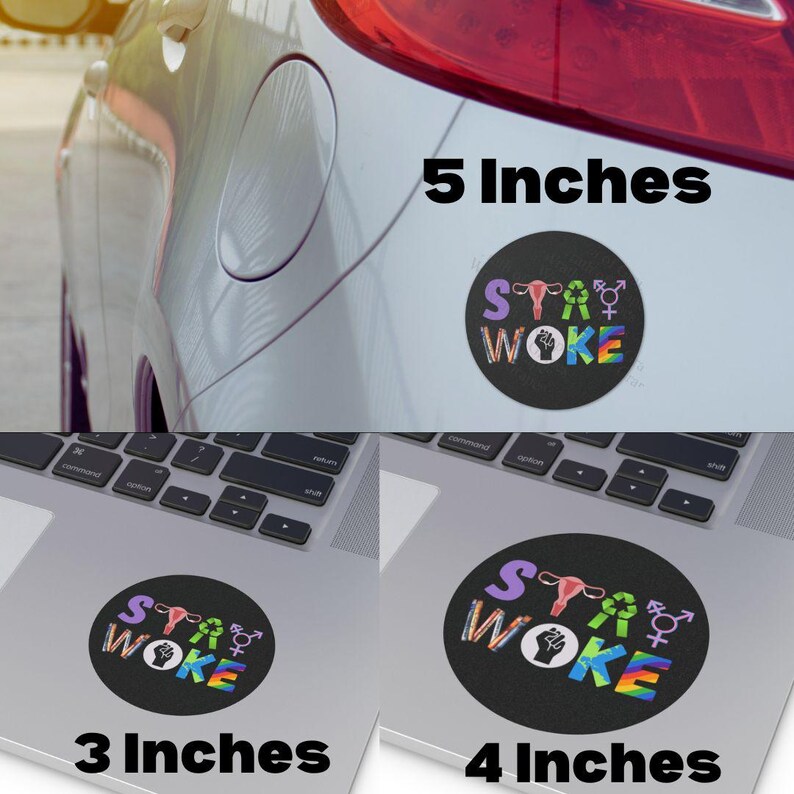 Stay Woke Car Magnet Bumper Sticker for Laptop Vinyl Decal Water Bottle Sticker Funny Anti Trump Liberal Car Magnet Indoor Outdoor Sticker 3" Round Sticker