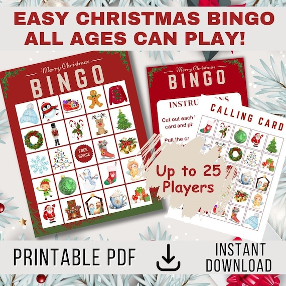 Printable Christmas Bingo Game, Easy Classroom Party Activity