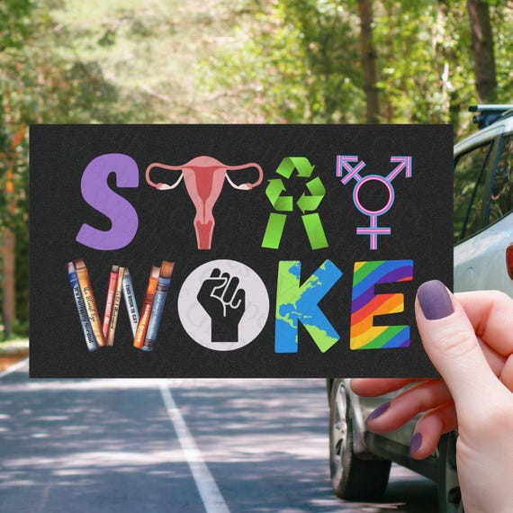 Stay Woke Car Magnet Bumper Sticker for Laptop Vinyl Decal Water Bottle Sticker Funny Anti Trump Liberal Car Magnet Indoor Outdoor Sticker