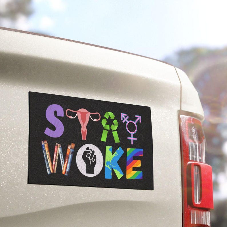 Stay Woke Car Magnet Bumper Sticker for Laptop Vinyl Decal Water Bottle Sticker Funny Anti Trump Liberal Car Magnet Indoor Outdoor Sticker 7"x4" Magnet