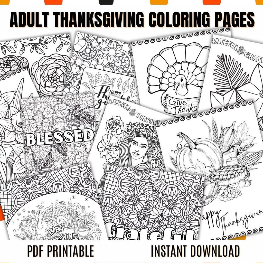 Printable Thanksgiving Coloring Pages for Adults, 16 Pages - Etsy