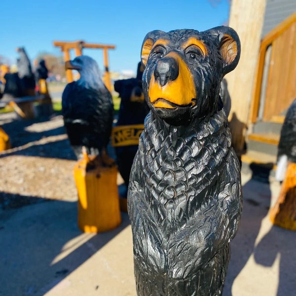 4' Standing Bear-Bear Art, Bear Sculpture, Big Bear carving - chainsaw carved bear, carved by wildlife family artists