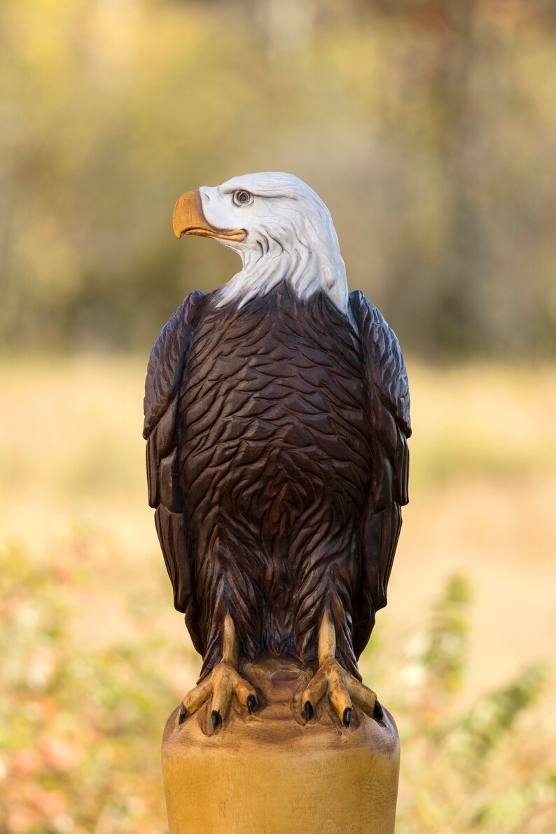 4' Perched Eagle Wood Art Wooden Sculpture Wood Carving Etsy
