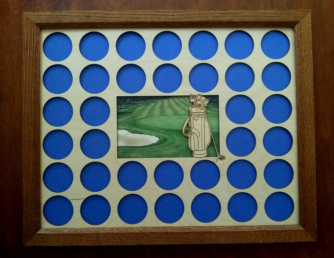 Custom Golf Ball Marker Display Frame 36 Engraved Holes Brown/black