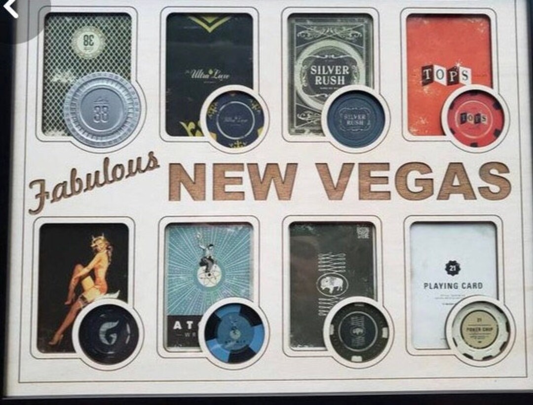 New Vegas Poker Chip Display Frame With Cutouts for Playing Cards and