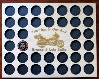 Custom Casino Poker Chip Display Frame Insert Personalized 11X14 wood insert Fits 36 Harley chips Two Hearts One Ride Valentines Day #18