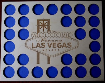 Las Vegas Poker Chip Display Frame Insert Laser-engraved Vegas logo Poker Player Gift Natural birch insert fits 30 Casino chips with frame