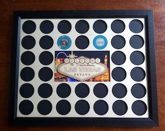 Poker Chip Frame Display with Engraved Vegas Scene Insert With Black Frame Option Fits 36 casino chips Father's Day Gift Welcome to Vegas