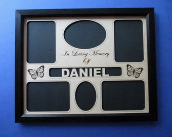 Personalized Memorial Display Frame With Engraved Insert Photo slots with or without butterfly engravings Black frame In loving memory