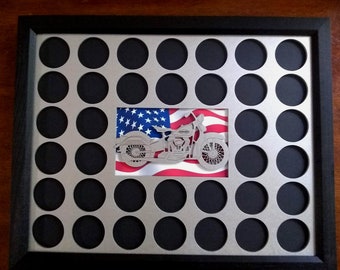 Poker Chip Frame Display Engraved Detailed Motorcycle Insert/Matte Flag & Black Frame Option Fits 36 Harley-Davidson chips Vintage830 Gift