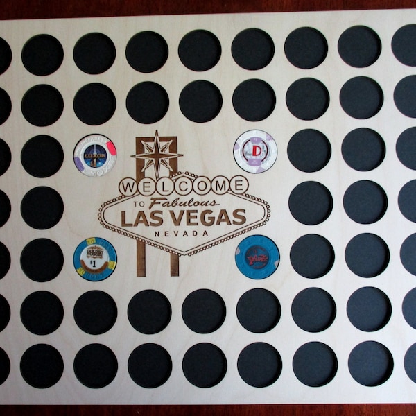 Vegas Poker Chip Display Frame Insert Welcome to Fabulous Las Vegas Laser-engraved Casino Chip Holder for 55 Chips With 14x18" Frame Option