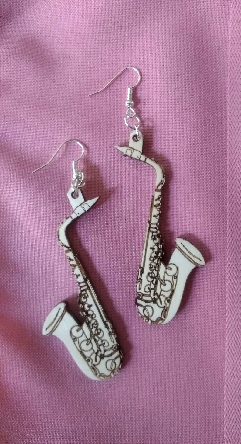 Custom Engraved Saxophone Earrings Laserengraved dangle birch Etsy