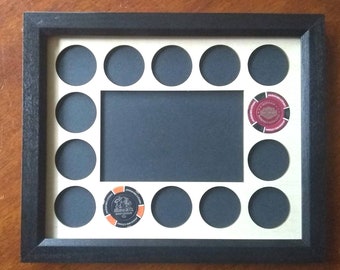 Custom Poker Chip Frame for 14 Casino or Harley-Davidson chips 8x10 insert with economy black or brown frame Ready to hang Assorted Colors