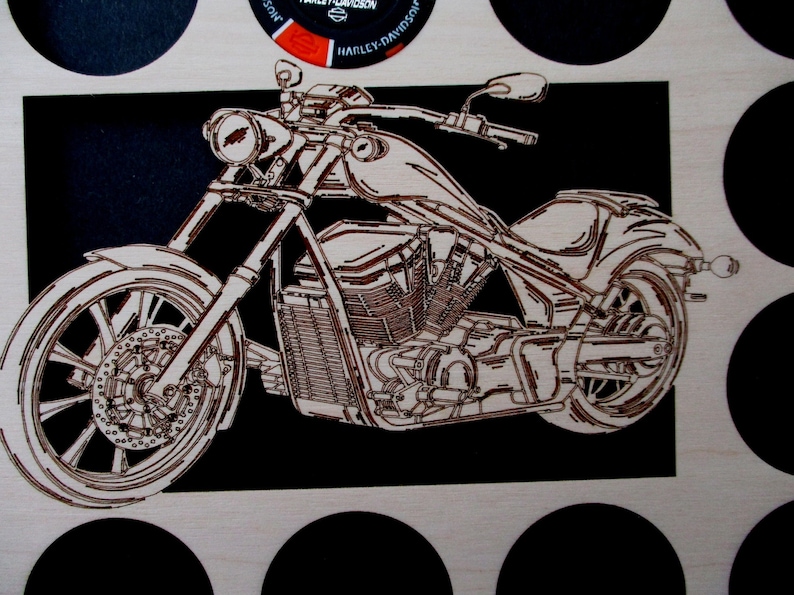 Custom Poker Chip Frame Display Fits 36 Harley-Davidson chips Father's Day Gift Engraved chip insert with bike cut-out and black frame afbeelding 2