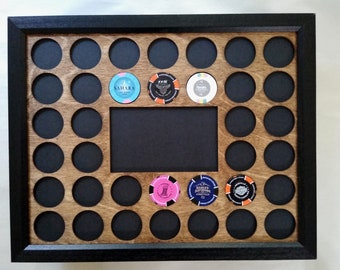 Poker Chip Frame and  Dark Walnut Insert Fits 36 Casino chips & Harley-Davidson chips Black or Honey-Brown frame laser-cut chip holder