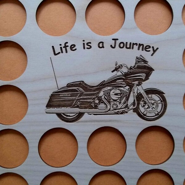 Motorcycle Engraved Poker Chip Frame Display Insert Fits 36 Harley or Casino chips 11x14 Life is a Journey birch chip holder With Frame