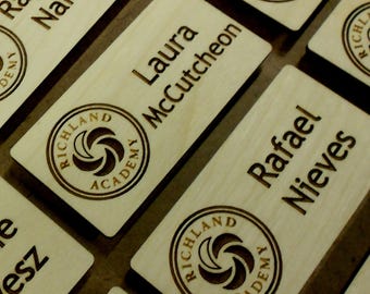 Magnetic Name Badges Laser-engraved personalized Custom name badges with logo Small name badges for schools & companies Wood name tags