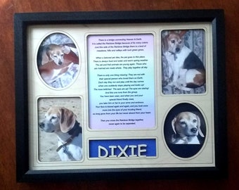Personalized Pet Memorial Display Frame With Engraved Insert Photo slots Rainbow Bridge poem Black economy frame