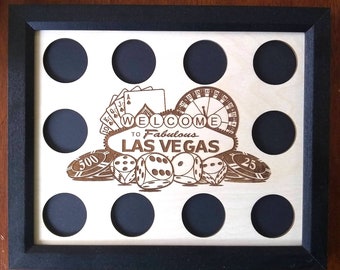 Custom Las Vegas Scene Insert with Black Frame Fits 10 Casino chips 8x10 natural birch laser-engraved insert with simple black frame