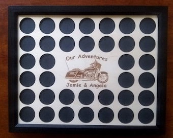 Poker Chip Frame Display Insert Personalized Our Adventures for 36 Harley-Davidson or Casino chips 11x14 natural birch #23C Frame Option