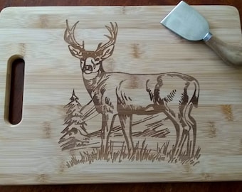 Custom Cutting Board Deer Engraved Bamboo Cutting Board Cheese Board Small and Large Christmas Gift Buck