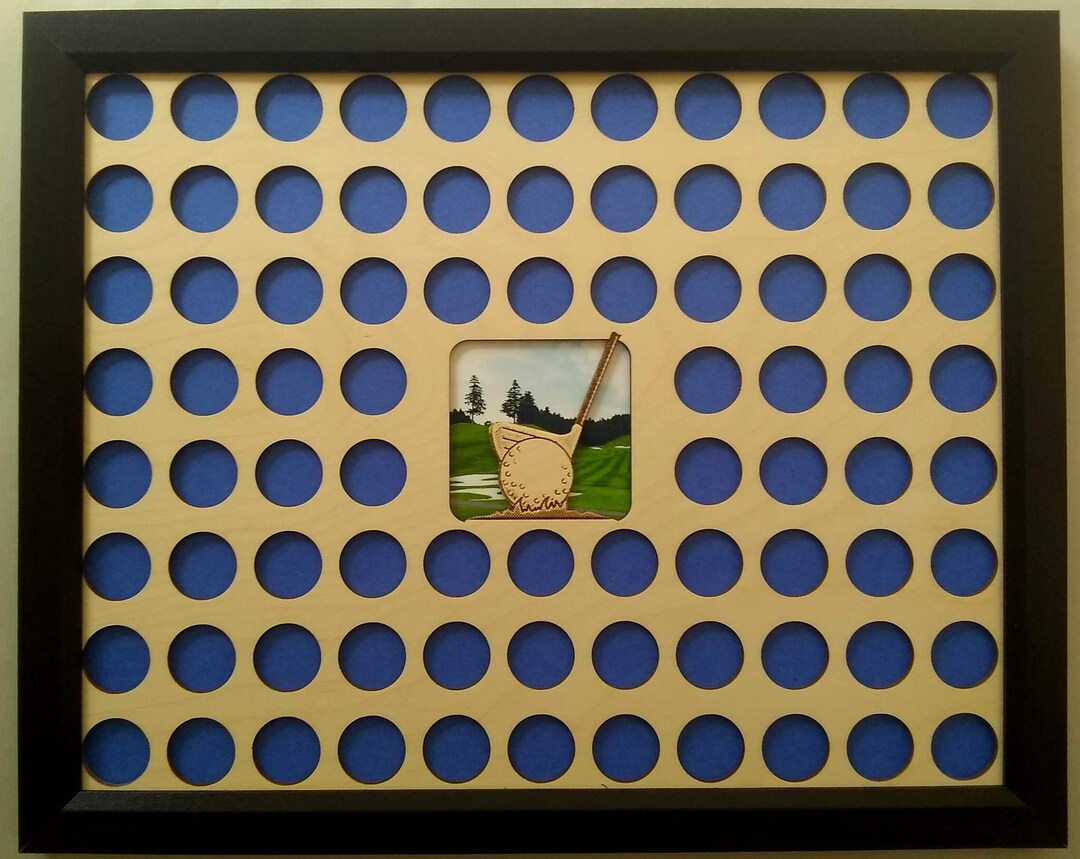 Custom Golf Ball Marker Display Frame for 82 Quartersize Markers Club and Ball Design Golfer's