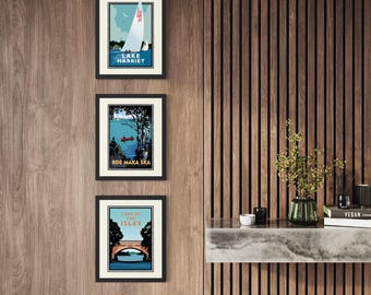 Chain of Lakes Art Print Set, Minneapolis Wall Art, 3 Print Bundle
