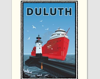 Duluth Freighter Ship Art Print | Lake Superior Nautical Wall Art Poster