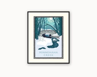 Minnehaha Creek Winter Art Print, Minneapolis Minnesota, Snow Landscape Wall Art