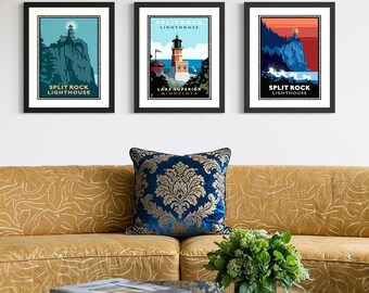 Split Rock Lighthouse Art Print Set of 3, Minnesota North Shore Wall Art, Lake Superior Prints, Coastal Decor