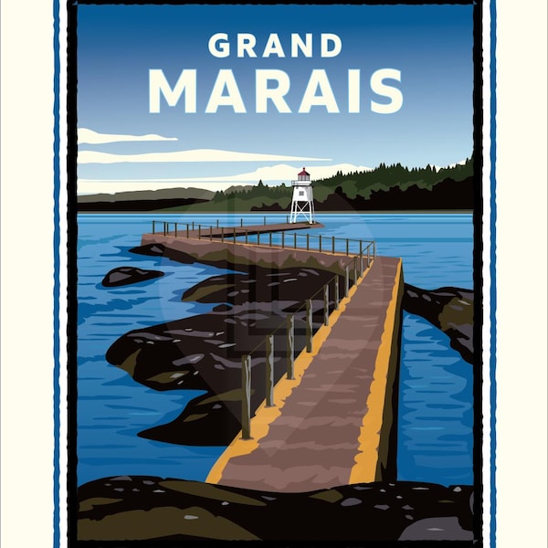 Landmark MN | Grand Marais Lighthouse North Shore Art Print