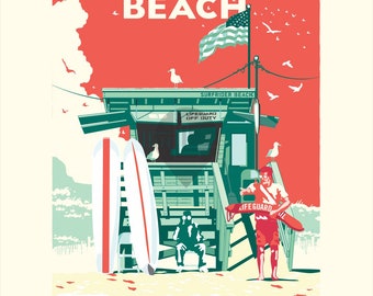 Landmark CA | Lifeguards Surfrider Beach Art Print
