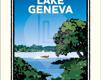 Landmark WI | Lake Geneva Boating Art Print