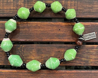 GREEN With Envy Recycled Paper Beads From Africa BRACELET. Handmade by Women in Uganda! Favorite!