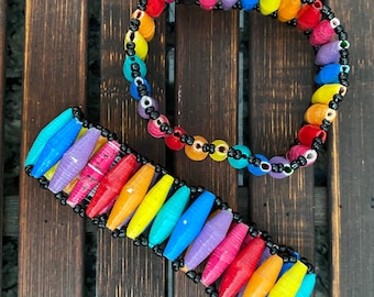 Rainbow Stretch Recycled Paper Beads From Africa BRACELET is back! Handmade by Women Refugees in Uganda!.