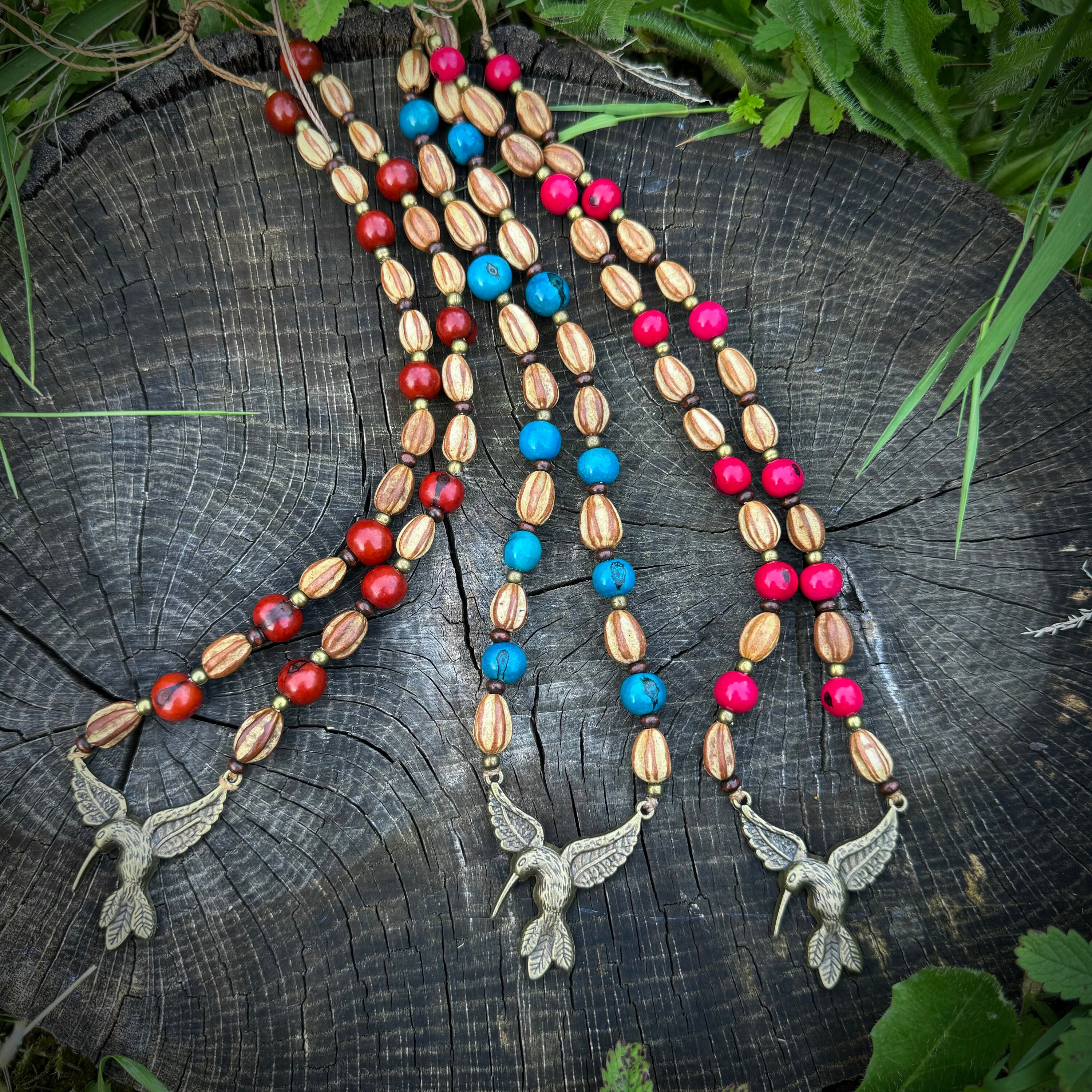 Collier Ethnique Bohème Orange Avec Pendentif Bois Et Nacre - Neuf Avec étiquettes