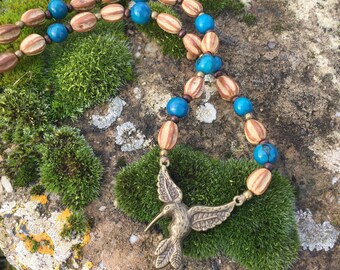 Ethnic necklace with exotic seeds - acai turquoise and Santa Barbara seeds