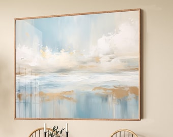 Blue and Gold Abstract coastal wall art, abstract seascape art print, ocean lover art, Ocean landscape, coastal living room or bedroom art