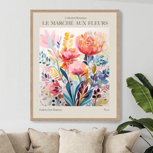 Flower Market print, modern botanical wall art for summer style, boho flower art, floral art poster, DIGITAL DOWNLOAD, Colourful decor image 1