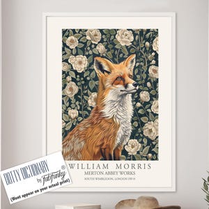 William Morris style print, William Morris poster, Fox Illustration, Vintage style Botanical poster, Woodland William Morris wall art animal