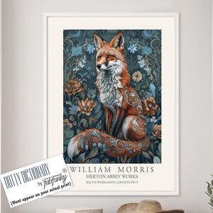 William Morris style print, William Morris poster, Fox Illustration, Vintage style Botanical poster, Woodland William Morris wall art animal