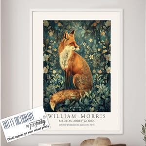 Fox Illustration, William Morris style print, William Morris poster, Vintage style Botanical poster, Woodland animal wall art by Moonlight