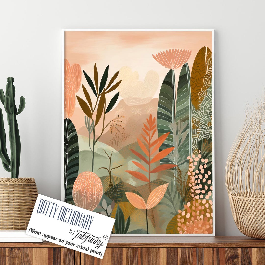 Modern Abstract Boho Botanical Art Print, Mid Century Modern Desert ...