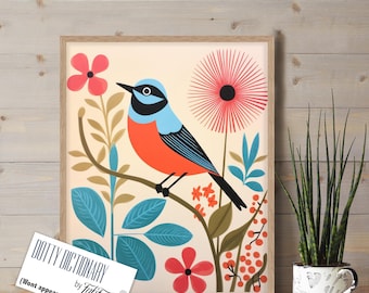 Mid Century Modern Vogel Giclée Druck, Scandi Wandkunst