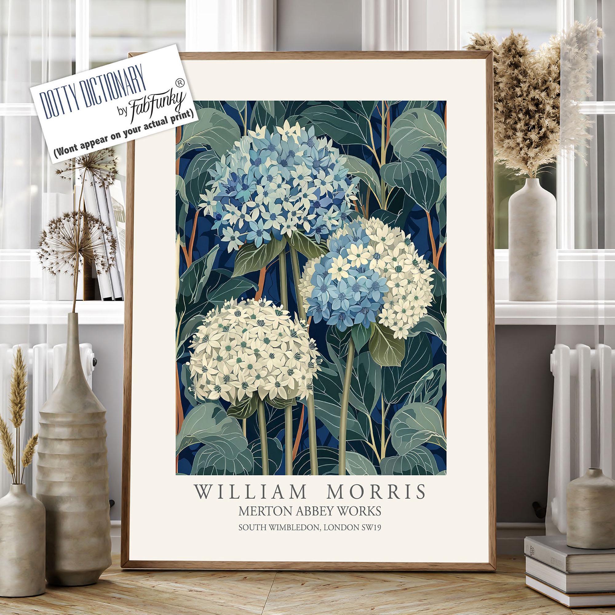 William Morris Style Hydrangea Print, Vintage Floral Wall Art - Etsy